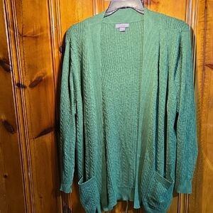 Laura Scott Emerald Open-Front Knit Cardigan